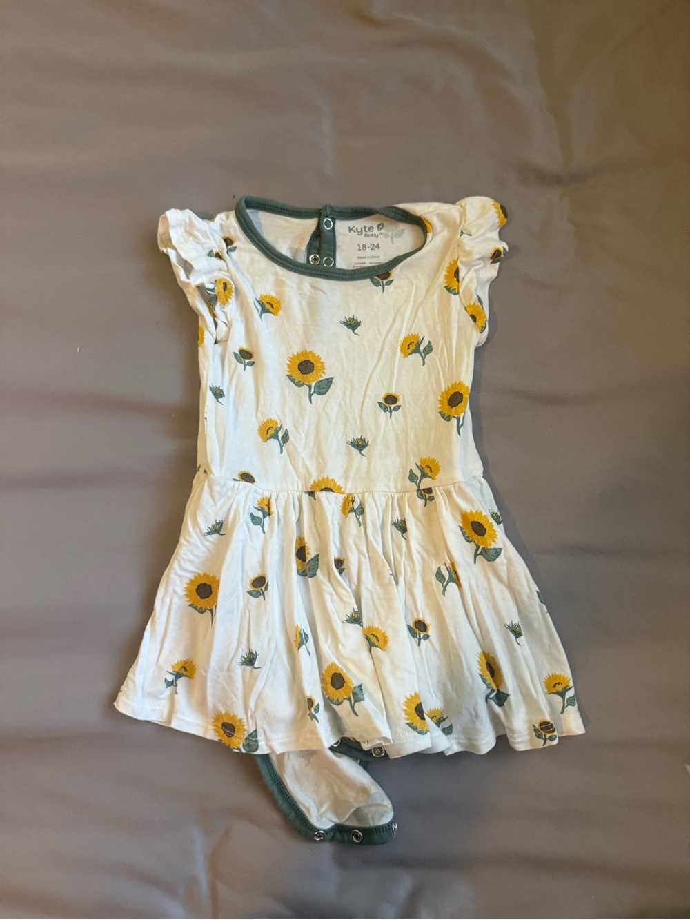 Kyte BABY White Dress with Yellow Sunflower Print